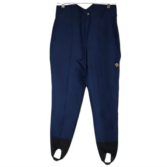 Vintage Descente Ski/Snow Pants High Waist Stirrups Navy Blue/Black Size 12 - Picture 1 of 11